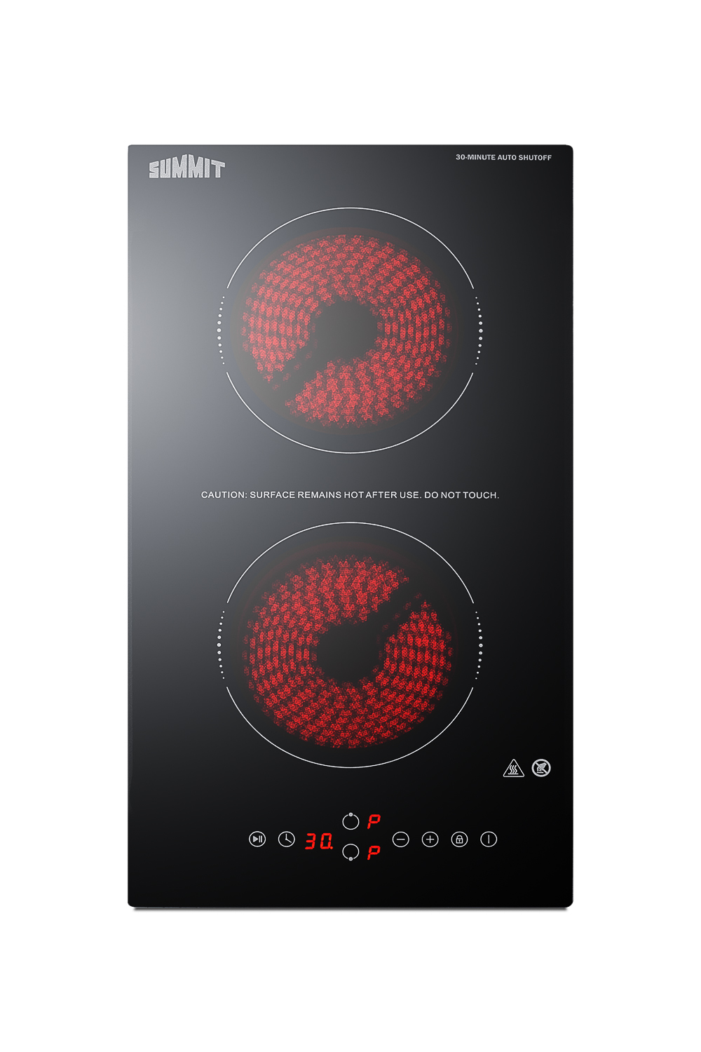 115V Safety First 2-burner cooktop in black ceramic glass with digital touch controls and 30-minute auto shutoff feature, 2400W; NOTE: Image may vary from product